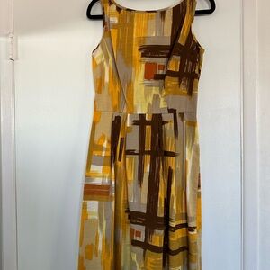 Abstract Patterned Yellow and Brown Dress